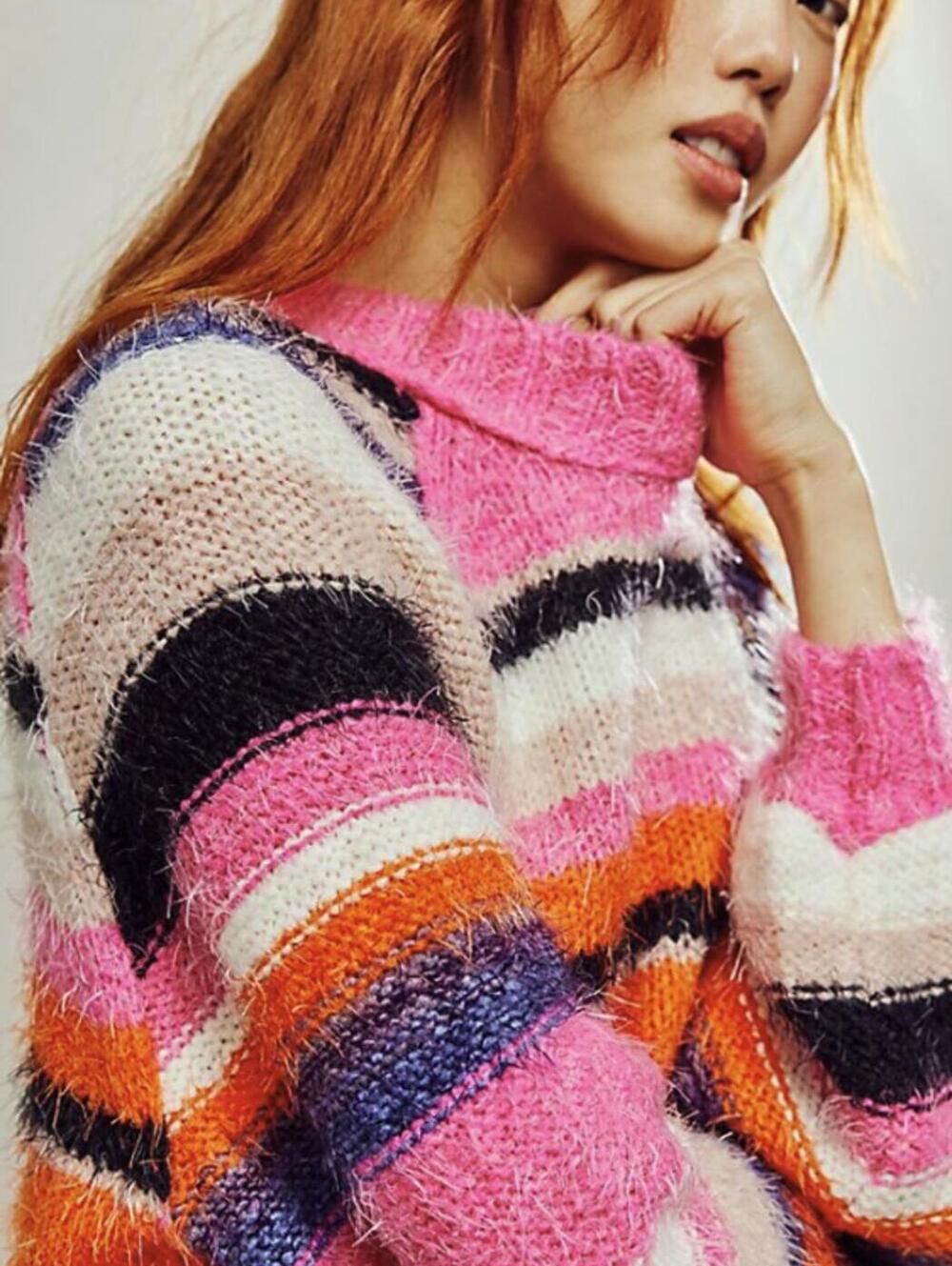 Free People Pink & Cream Snowbird Striped Pullover Sweater - Size - Medium - NWT